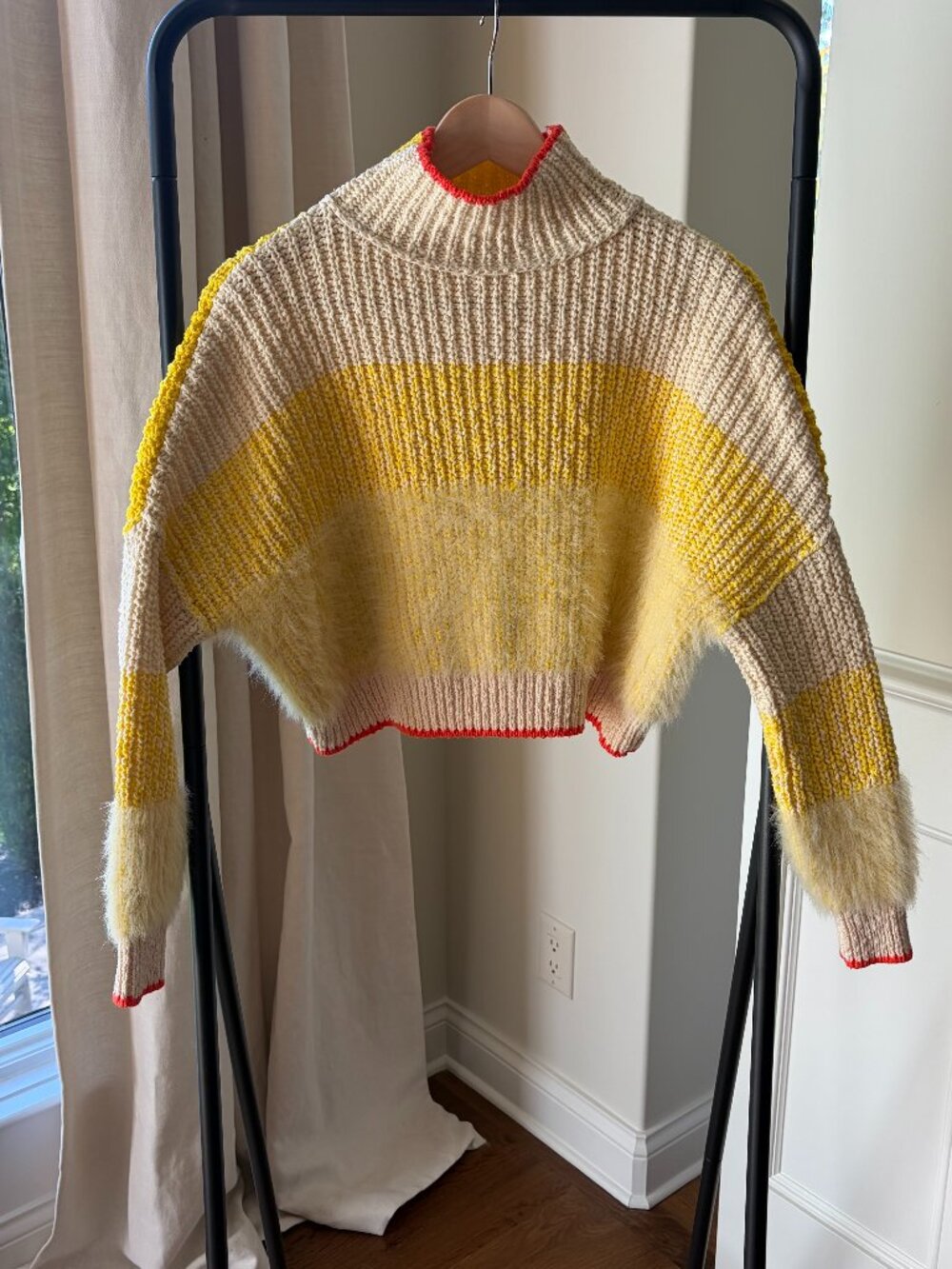 Free People Yellow, White and Orange Sweater Size XS